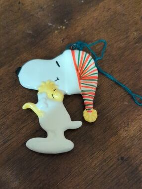 Vintage Snoopy And Woodstock Ceramic Christmas Ornament